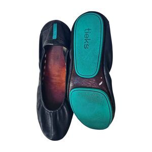 Tieks Gavrieli  BALLET FLATS (Size 8) BLACK Italian Leather TEAL ACCENTS